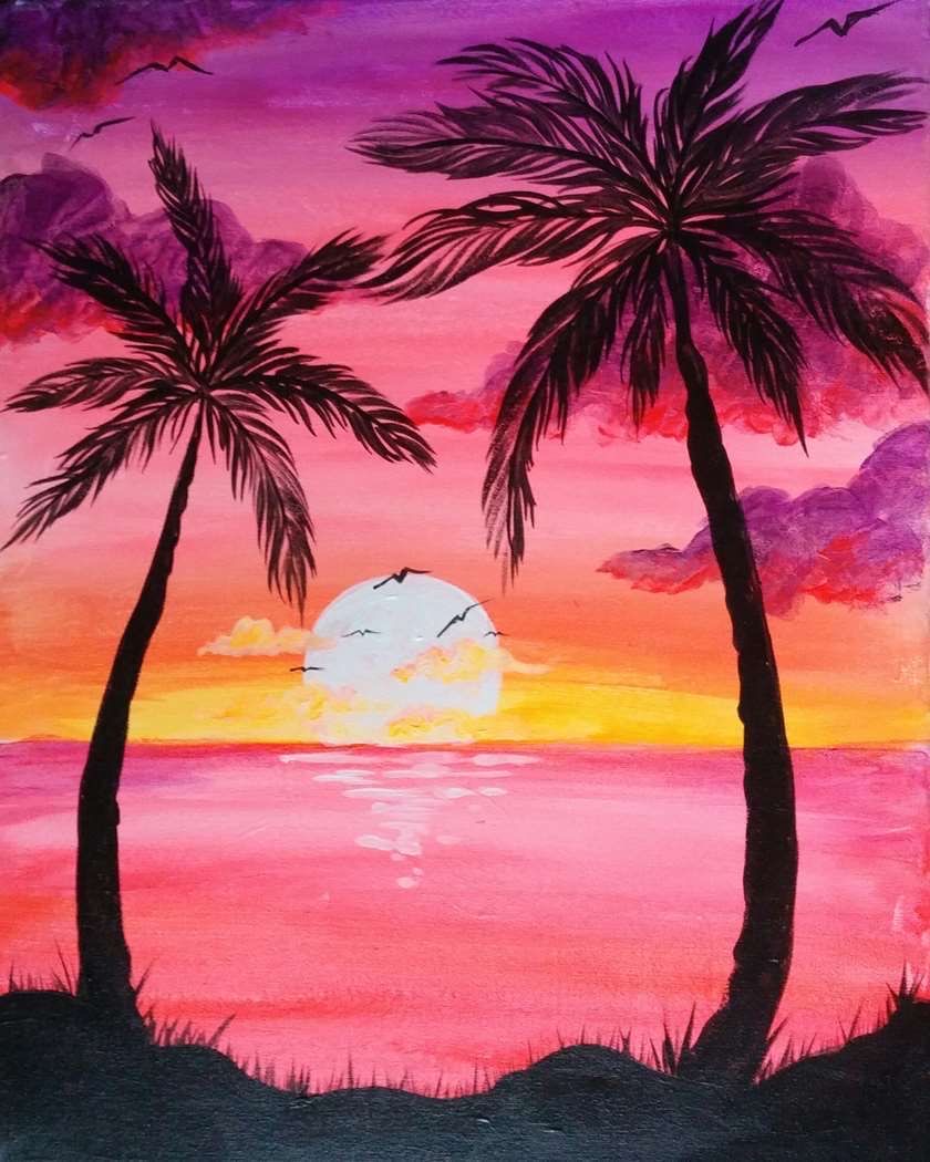 easy beach sunset drawing